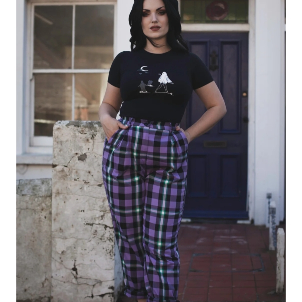 Plaid Purple and Black Women's Pants